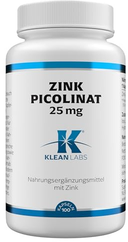 Klean Labs - Zink Picolinat - 25mg elementares Zink pro Kapsel - 100 Kapseln - vegan, ohne Gentechnik, ohne unerwünschte Zusätze & hochdosiert - zur Unterstützung des Immunsystems