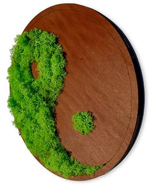 Yin und Yang - Bild aus Moos und Holz - Moosbild in unterschiedlichen Farben (⌀30cm - Natur)