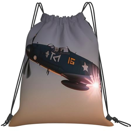 KHiry Rucksack mit Kordelzug, wasserdicht, Weltkarte, Kordelzug, Turnbeutel für Damen und Herren, Flugzeug aus dem 2. Weltkrieg, EinheitsgröÃŸe