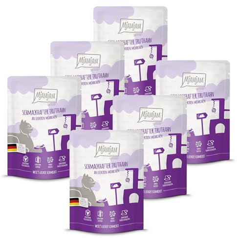 MjAMjAM - Premium Nassfutter für Katzen - Quetschie - schmackhafter Truthahn an leckeren Möhrchen, 6er Pack (6 x 300 g), getreidefrei mit extra viel Fleisch