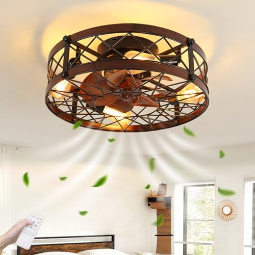 Deckenventilator Mit Beleuchtung, Leise Vintage Deckenlampe Mit Ventilator, E27*4 36W Metall Eisenkunst+Holz Ventilator Retro Deckenleuchte Für Esszimmer Wohnbereich Schlafzimmer Loft Licht, Schwarz