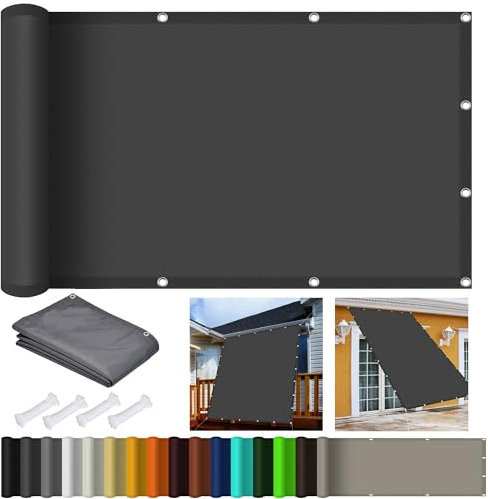 Sonnensegel Rechteckig 3 x 5.2 m, Wasserdicht 98% UV Schutz Garten Outdoor Sonnensegel inkl Befestigungsseile für Garten Terrasse, Dunkelgrau