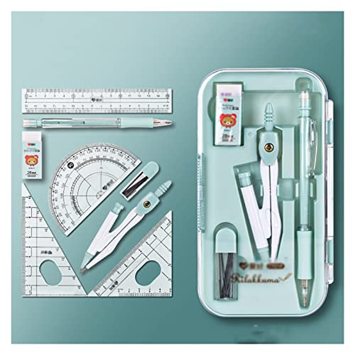 GLigeT Zeichnen Zirkel Geometriesatz Zeichnung Kompass 0,7mm Mechanische Bleistift-Radiergummi-Winkelmesser-Lineale, die Kompass 8-teiliges Set for Student Geometrie Zirkel (Color : B)