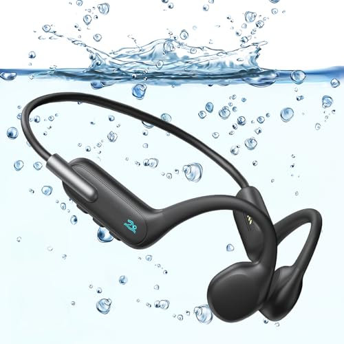 Johiear Bone Conduction Headphones For Swimming, Bluetooth Earbuds Waterproof Wireless Headphones Built-in 32GB Ultra Light Headset for Swimming Running Sports Driving (Black)