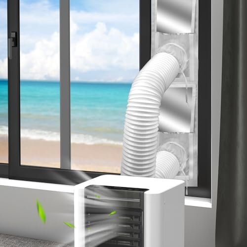 162CM (63.78) Portable AC Window Vent Kit with 2 Zipper Doors, Universal Casement Window Vent Seal Kit for Mobile Air Conditioner and Dryer, Full Sealing Waterproof AC Window Seal Kit with Coupler