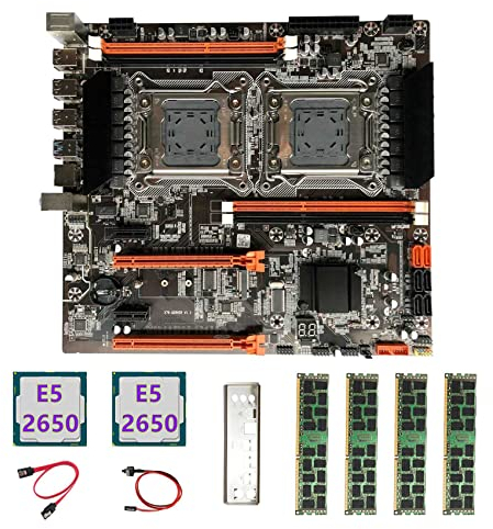 Sefdrert X79 Dual CPU Motherboard+2XE5 2650 CPU+4X4GB DDR3 1600Mhz RECC Ram+SATA Cable+Switch Cable+Baffle LGA2011 M.2 NVME