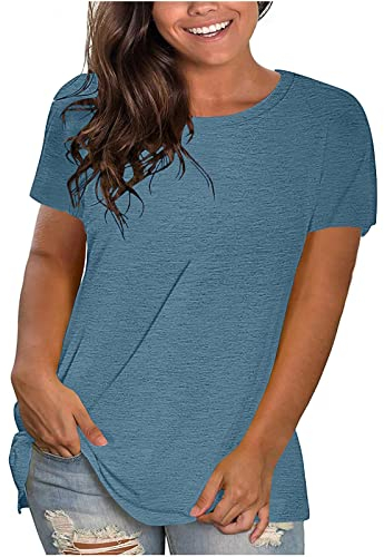 KOG Meine Bestellungen Anzeigen Damen T-Shirts Mode Einfarbige Shirts Elegante Baumwolle Bekleidung Teenager Mädchen Tshirt Retro Frauen Rundhals Fashion Tops Amazon Basics Dunkelblau XXL