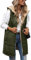 Tuopuda Gilet Donna Lungo in Pile, Smanicato Invernale con Cappuccio, Cappotto Senza Maniche Termico Giubbotto Imbottito Giacca con Cerniera e Tasche, verde militare, L