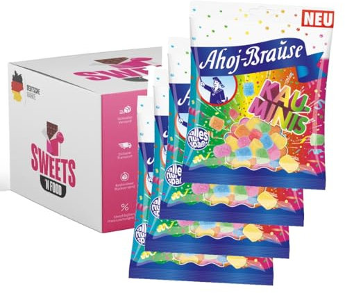 Ahoj-Brause Variationen im Set | 4x150g bis 5x150g | Fruchtgummi Ringe, Kaubonbons, Bonbons, Cola Mix, Fritten | Ahoj Klassiker (Kauminis 4x 150g)