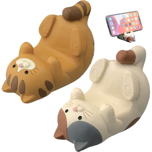 PLLYPE Funny Cat Holder, 2 Stücke Katzen Handy Ständer, Katze handyhalter, Niedlicher Handyhalter für Tisch, Schreibtisch, Dekoration