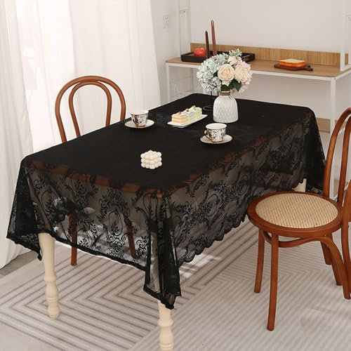Calefee Tischtücher Rechteckig 140x100cm, Tischwäsche Esszimmer Polyester Vintage-Spitze mit Blumenstickerei Abwaschbare Tischdecke Fleckschutz