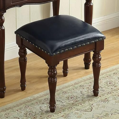 KHLMSRXJ PU-Kosmetikhocker, Vintage-Schminkhocker für kleines Schlafzimmer, gepolstert, mit Beinen aus Massivholz für Wohnzimmer, Klavierhocker (Farbe: Blau)