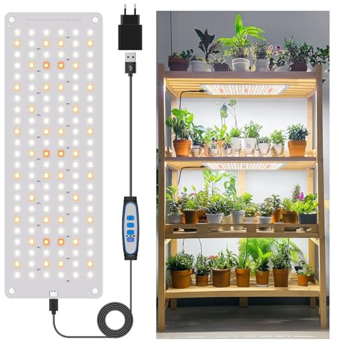 Aumtrly Grow Light, Vollspektrum-Pflanzenlicht für den Anbau kleiner Pflanzen unter dem Schrank, Schlankes 138 LED-Pflanzenlampen-Panel mit 6/12/16H Zeitschaltuhr, 3 Lichtmodi, 5 Dimmen