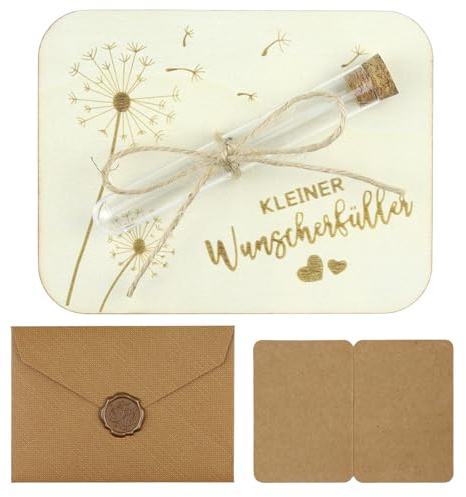 Suysion Kleiner Wunscherfüller – Geldgeschenk Verpackung aus Holz mit Briefumschlag & Grußkarte – Geschenkidee für Geburtstag, Hochzeit, Jugendweihe, Reise, Weihnachten