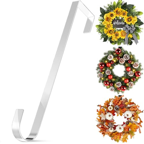 Extraible Christmas Wreath Door Hanger, 12 Inch Metal Wreath Hanger Over Door Wreath Hook Holder for Home Office Wall Wedding Wreath Display and Christmas Halloween Easter Decorations (White)