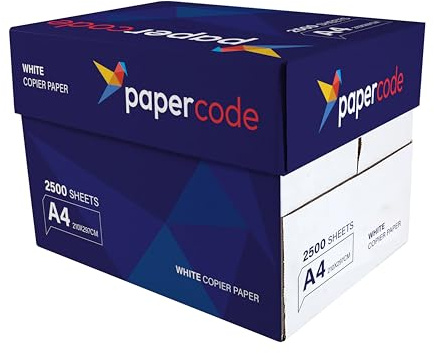 Papercode A4 75gsm Copier Paper –High-Quality White Printer Paper for Home & Office –Jam-Free, Quick Dry –Suitable for Inkjet & Laser Printers (Box of 5 Reams)