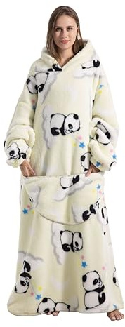 Yzehomijia Lange Hoodie Decke mit Ärmeln für Damen & Erwachsene - Kuscheldecke mit Ärmeln - Weiche & Warme Decke zum Anziehen als Geschenk für Damen Herren (Panda)
