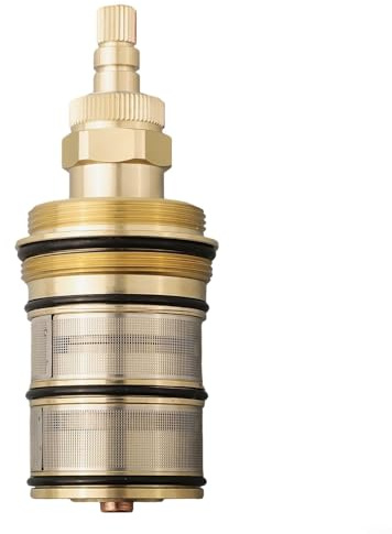 Zilimontt Brass Thermostatic Cartridge Valve Temperature Control Shower Mixer Replacement Part Bathroom Faucet Repair Kit with Safety Override Knob Single Handle 38 Degree for Celsius
