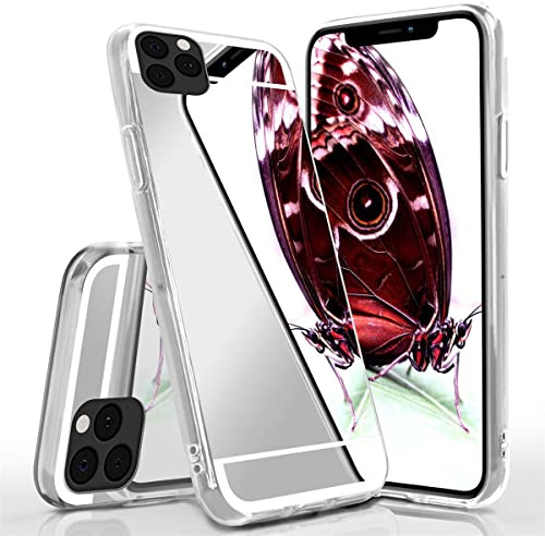 moex Mirror Case für iPhone 11 Pro Hülle mit Spiegel und erweitertem Kantenschutz aus Silikon, Handyhülle verspiegelte Rückseite, Stylische Handy Schutzhülle dünn, Silber