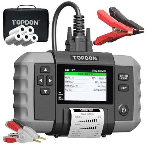 TOPDON Batterietester kfz BT600 Plus, Autobatterie Tester für 6V/12V/24V | 12V/24V Start-, Lade- und Systemtests, Widerstands- und Sequenztests, 3,5 Display mit integriertem Akku und Drucker