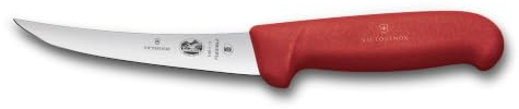Victorinox Fibrox Ausbeinmesser, Scharfes Küchenmesser für Fleisch und Fisch, 12 cm, Gebogene Klinge, Flexibel, HACCP Farbgriff, Rutschfest, Rot
