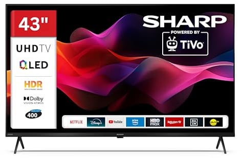 Sharp TV QLED 43 pollici Smart TV Powered by TiVo – 4K UHD TV con Dolby Vision HDR, Dolby Atmos e sintonizzatore triple, QLED TV 43HM5745E (2026)