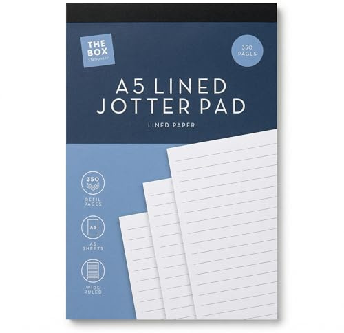 A5 Jotter Pad, 350 Sheets - 58gsm Lined Paper, Top Edge Bound, Everyday Writing Pad