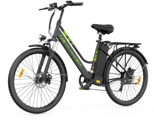 ZAZAWORK Bici Elettrica Urbana 250W | Batteria 36V 15Ah, Autonomia fino a 100km, Cambio 7 Velocità, Freni a Disco, Display LED, Telaio in Acciaio per Altezze 165-195 cm (c26-nero)