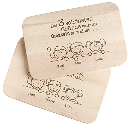 Casa Vivente Frühstücksbrettchen mit Gravur – 2er Set – Gute Gründe Oma und Opa – Personalisiert mit Namen – Brotbretter aus hellem Holz – Geschenkidee für Großeltern – Geburtstagsgeschenk