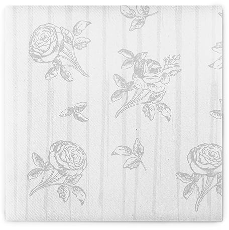 Sovie HOME Servietten HOCHZEIT in Grau aus Linclass Airlaid, 40 x 40cm, 1/4 Falz, 12 Stück, elegante Hochzeitstischdeko mit zarten Rosen in Grau auf weißem Hintergrund