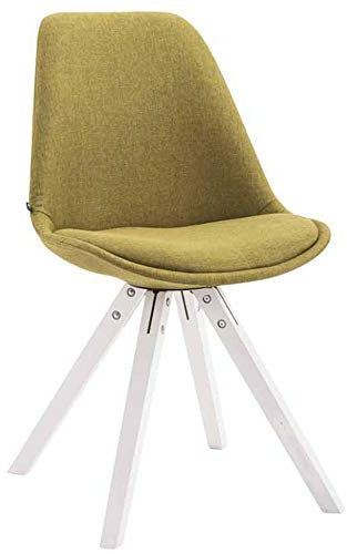 CLP Retro-Stuhl Toulouse Square Mit Stoffbezug Und Hochwertigem Sitzpolster I Lehnstuhl Mit Stabilem Holzgestell I Sitzhöhe 48 cm, Farbe:grün, Gestell Farbe:weiß