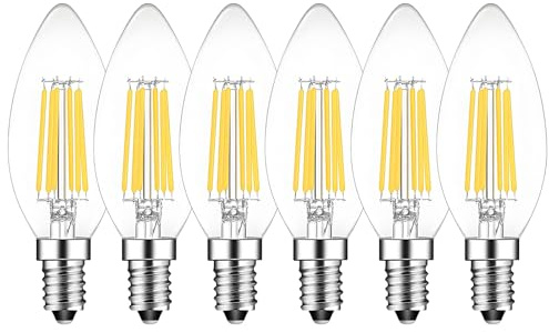 6er 6W E14 Kerze LED Lampe, Kein Flackern Dimmbar Filament Lampe E14 Glühfaden ersetzt 60W Glühlampe, Huamu LED Lighting kaltweiß 6500K Fadenlampe, Glas, 360° Abstrahlwinkel