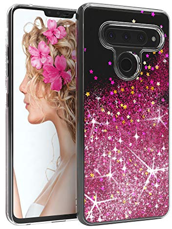 EAZY CASE Hülle kompatibel mit LG V40 ThinQ Schutzhülle mit Flüssig-Glitzer, Handyhülle, Schutzhülle, Back Cover mit Glitter Flüssigkeit, TPU/Silikon, Transparent/Durchsichtig, Pink