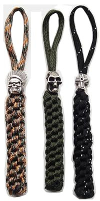 AOHOCA Paracord Pocket Knife Lanyard with Alloy Skull Cross Beads,Handcrafted Lanyards Pendant for EDC Knife/Outdoor Gear/Zipper Pulls/Keychains/Camera/Cell,3 pcs