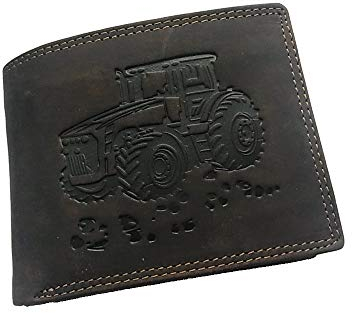 Herren Geldbörse Portmonee Portemonnaie Geldbeutel Echtes Leder Traktor Dunkel Braun Brown