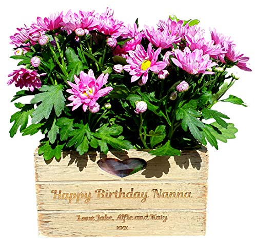 Grandma Personalised Gifts, Gifts for Nanny, Mummy, Personalised Planter Mothers Day Plant Pot Engraved Lined Wooden Brown Mum Gran For Women Nanny Nan Garden Gardening 22.5cm