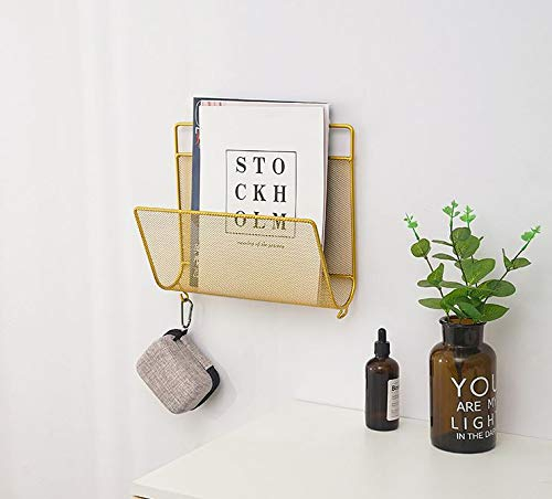 QUVIO Magazin Wandhalterung Organizer - Zeitungsständer oder Nachlagerung für an der Wand - Zeitungsfach - Lesefach - Magazinfach - Zeitschriftenhalter - Gold