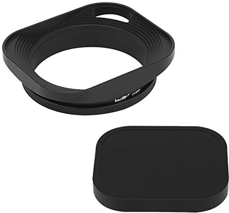 Haoge LH-B55P - Parasol cuadrado de metal de 55 mm para lente de cámara Leica con lente de rosca de filtro E55 de 55 mm, color negro