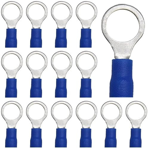 CEEYSEE 100 Pezzi Anello Capocorda Elettrico Terminale Connettori Elettrici Diametro Foro M8 Crimpare Connettori – Per Cavi Da 1,5 – 2,5 mm² (Blu/YPRL8)