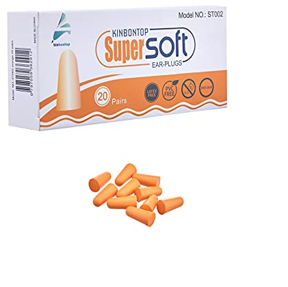 Kinbontop Schaumstoff-Ohrstöpsel, 38 dB SNR (Dämmwert), Lärmreduktion, Gehörschutz, Orange (20 Paar)