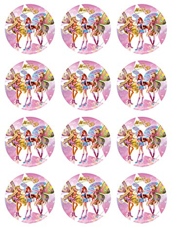 Digital-on 12 Muffinaufleger ca. 6 cm zum selbst ausschneiden, Cupcakes Muffinsbild Geburtstag Motiv: Winx Feen Elfen, Fondant, bunt (colorful), 1 Stück, Tortenaufleger
