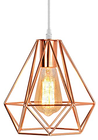 iDEGU Hängeleuchte Modern Kronleuchter Industrie Lampenschirm in Käfigform Metall Pendelleuchte Dekoration für Schlafzimmer, Wohnzimmer, Esszimmer, Roségold (20 cm)