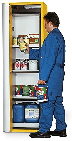 Gefahrstoffschrank aus Stahl, 596 mm x 1968 mm x 616 mm, gelb, feuerbeständig, 90 min Brandschutz, hochwertige Materialien, mit Falttür