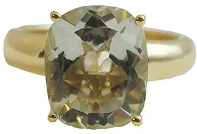 Grüner Amethyst Kissenschliff vergoldet Sterling Silber Ring - Natürlicher Edelstein - Geburtstagsgeschenk Weihnachtsgeschenk Handgefertigte Geschenkideen für Frauen (Größe: US Size 8 / Diameter 18.2)