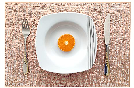 ELFSELF® 6er Set Tischsets rechteckig rutschfest schmutzabweisend abwaschbar - Platzsets für Essentisch Küche Restaurant - Platzdeckchen Weihnachten Hochzeit (Bronze)