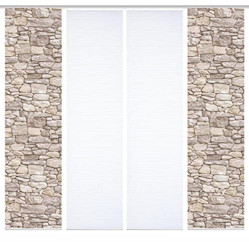 HOME in green 84032 PARETE Schiebegardine aus recyceltem Polyester, Farbe:Natur, Größe:245 x 60 cm, Anzahl:4er-Set (2X Motiv. 2X Uni)