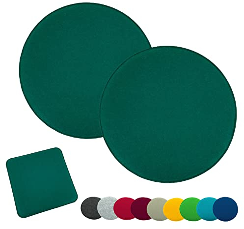 heimtexland ® 2er Pack Sitzkissen Filz Stuhlkissen Bodenkissen Polster Stuhlauflage Indoor Outdoor Kissen rund Typ631 Filzkissen tannengrün 35x35 cm 2 Stück
