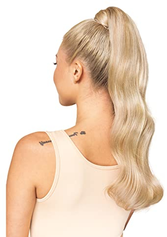 WENNALIFE Ponytail Extension, 55cm 90g Dreckiges Blond Highlights Bleichblond Pferdeschwanz Haarteil Ponytail Extension Echthaar Clip in Wickeln Sie um Remy Ponytail Echthaar