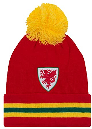 Wales FA Knitted Hat Beanie Bobble Official FAW Football Gift