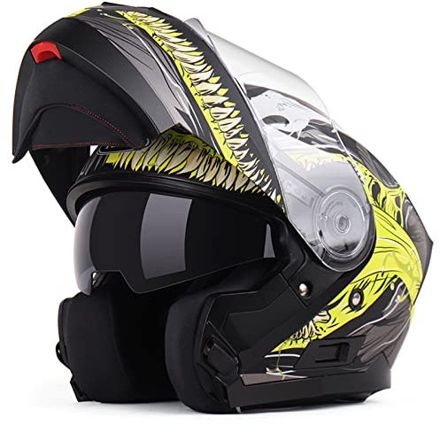 Motorrad-Dual-Visier-Modular-Klapp-Integralhelm DOT/ECE-zugelassen für Erwachsene Männer Frauen Motorrad Street Bike Moped Racing,A01,XL